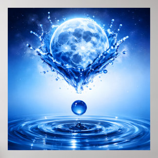 Midnight Blue Moon Liquid Splash ポスター