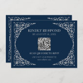 Midnight Blue QR RSVP Card エンクロージャーカード (正面/裏面)