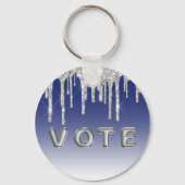 Midnight Blue Silver Glitter Drip Graphic Vote キーホルダー (正面)
