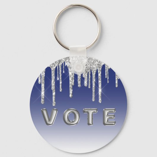 Midnight Blue Silver Glitter Drip Graphic Vote キーホルダー (正面)