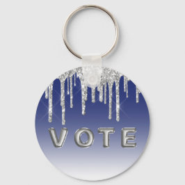 Midnight Blue Silver Glitter Drip Graphic Vote キーホルダー