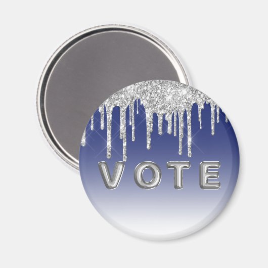 Midnight Blue Silver Glitter Drip Graphic Vote マグネット (正面/裏面)