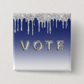 Midnight Blue Silver Glitter Drip Graphic Vote 缶バッジ (正面)