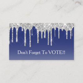 Midnight Blue Silver Glitter Drip Vote Reminder 名刺
