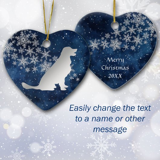 Midnight Blue Silver Snowflake Golden Retriever セラミックオーナメント