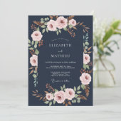 Midnight Blue Sophisticated Botanical Wedding 招待状 (スタンド正面)