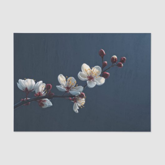 Midnight Blue White Sakura Burgundy Bud Branch 薄葉紙 (正面)