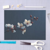 Midnight Blue White Sakura Burgundy Bud Branch 薄葉紙 (クラフト)