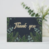 Midnight Blue Winter Foliage Holiday Thank You サンキューカード (スタンド正面)