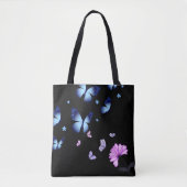 Midnight Butterfly Blue Floral Shoulder Tote Bag トートバッグ (正面)