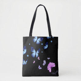 Midnight Butterfly Blue Floral Shoulder Tote Bag トートバッグ