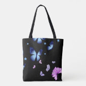 Midnight Butterfly Blue Floral Shoulder Tote Bag トートバッグ (裏面)