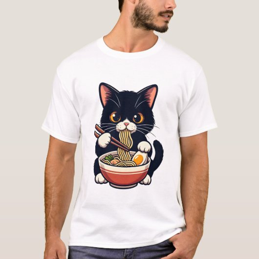 Midnight Cat Ramen Buddy Tシャツ (正面)