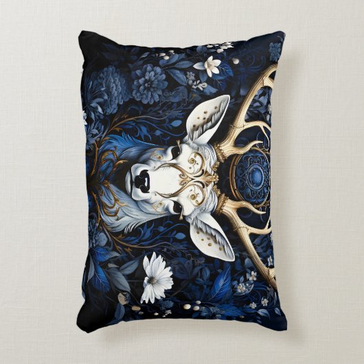 Midnight Celestial Floral Gothic Deer アクセントクッション (正面(垂直))