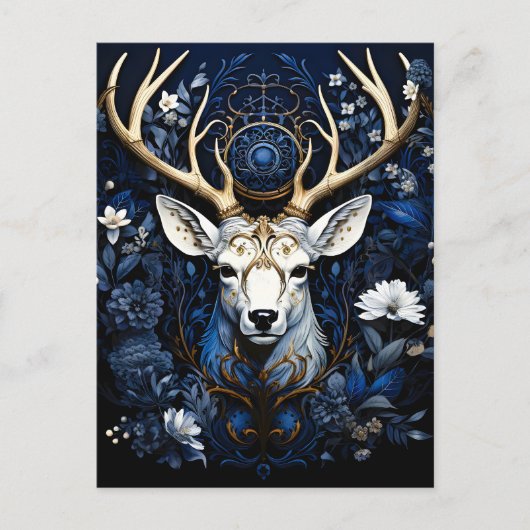 Midnight Celestial Floral Gothic Deer  シーズンポストカード (正面)