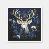 Midnight Celestial Floral Gothic Deer  スタンダードカクテルナプキン (正面)
