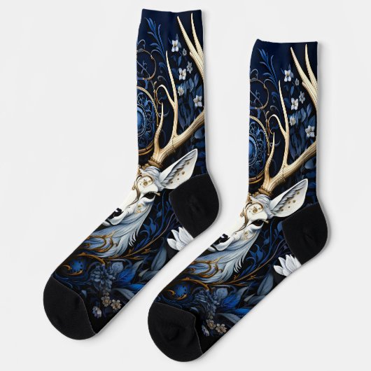 Midnight Celestial Floral Gothic Deer  ソックス (左)