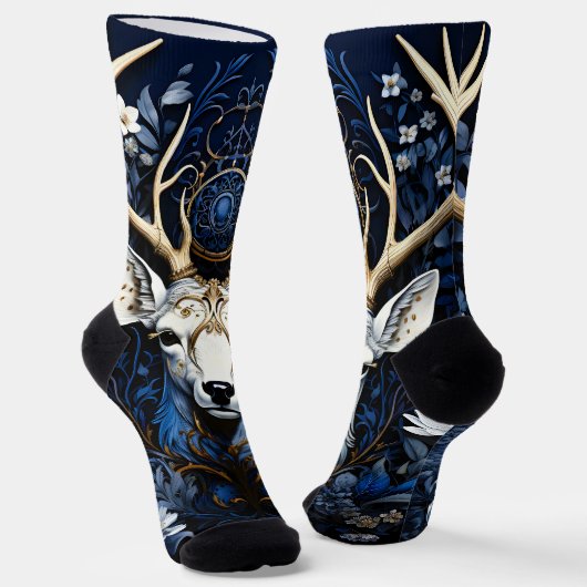 Midnight Celestial Floral Gothic Deer ソックス (傾斜あり)