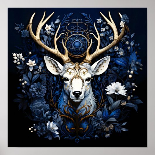 Midnight Celestial Floral Gothic Deer  ポスター (正面)