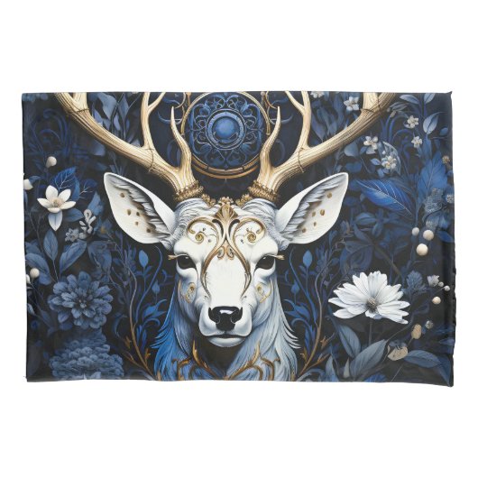 Midnight Celestial Floral Gothic Deer 枕カバー (正面)