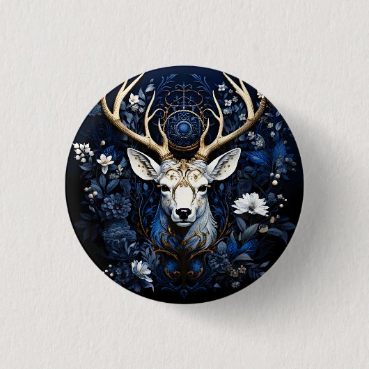 Midnight Celestial Floral Gothic Deer  缶バッジ (正面)