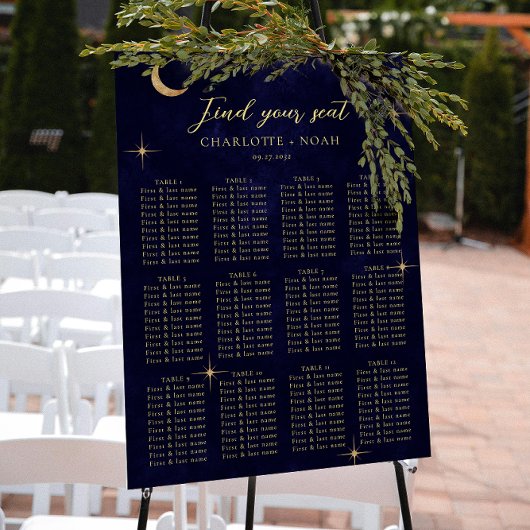 Midnight Celestial Gold Moon Wedding Seating Chart ポスター