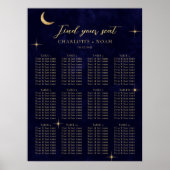Midnight Celestial Gold Moon Wedding Seating Chart ポスター (正面)