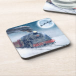 Midnight Christmas Train with Girl and Santa コースター<br><div class="desc">蒸気機関車に乗り込む準備ができている少女とサンタと真夜中のクリスマス列車。 frontiernow.com</div>