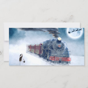 Midnight Christmas Train with Girl and Santa シーズンカード