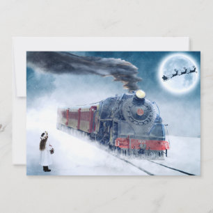 Midnight Christmas Train with Girl and Santa シーズンカード