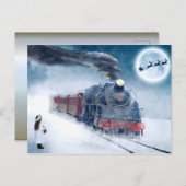 Midnight Christmas Train with Girl and Santa シーズンポストカード (正面/裏面)