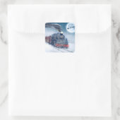 Midnight Christmas Train with Girl and Santa スクエアシール (バッグ)