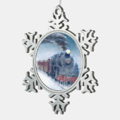 Midnight Christmas Train with Girl and Santa スノーフレークピューターオーナメント (右)