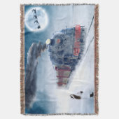 Midnight Christmas Train with Girl and Santa スローブランケット (正面縦)