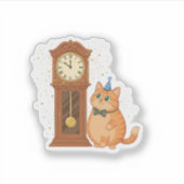 Midnight Countdown Clock Cat Golden Sparkles シール (正面)