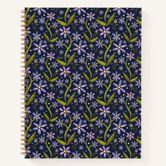 Midnight | Dancing Watercolor Daisies ノートブック (正面)