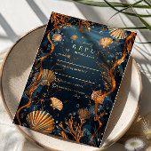 Midnight Deep Sea Gold Nautical Wedding 出欠カード