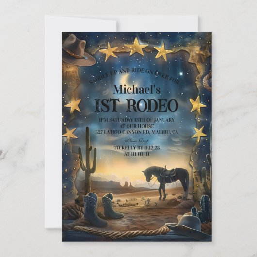 Midnight Desert Cowboy 1st Birthday Rodeo 招待状 (正面)