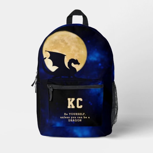 Midnight Dragon Minimalist Initials Back to School プリントバックパック (正面)