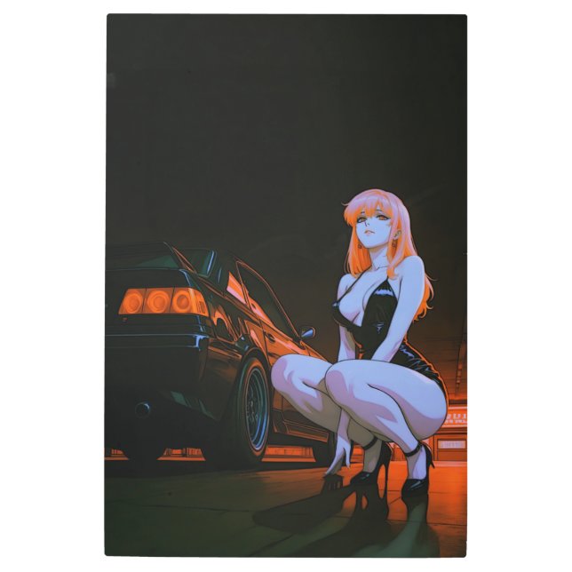 Midnight Drift Queen – Neon Nights Aesthetic メタルプリント (正面)