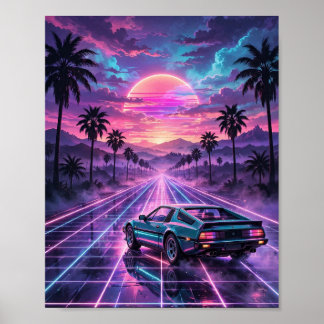 Midnight Drive — レトロシンセウェーブカー ポスター