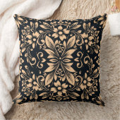 Midnight Elegance Damask Floral Throw Pillow クッション (ブランケット)