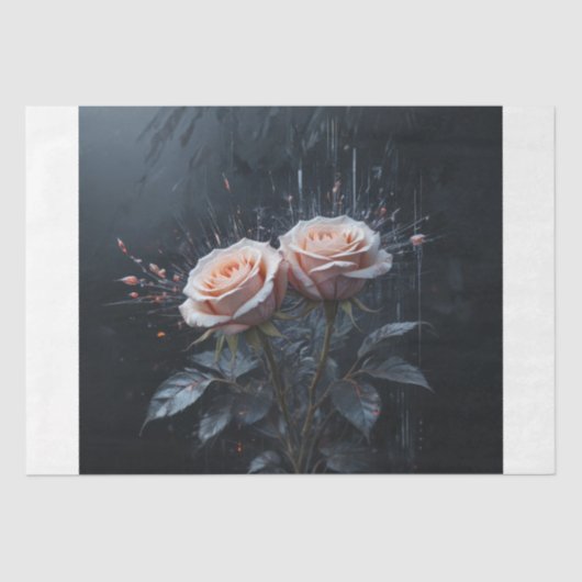 Midnight Elegance: Pink Roses Decoupage 薄葉紙 (正面)