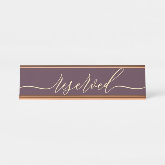 Midnight Fig & Champagne Script Table Reserved デスクネームプレート (正面)