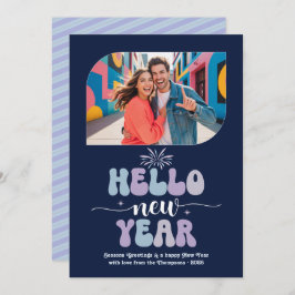 Midnight Frost Hello New Year Blue Retro Photo シーズンカード