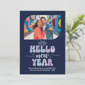 Midnight Frost Hello New Year Blue Retro Photo シーズンカード (スタンド正面)