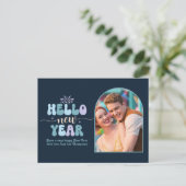 Midnight Frost New Year Retro Modern Blue Photo シーズンポストカード (スタンド正面)