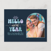 Midnight Frost New Year Retro Modern Blue Photo シーズンポストカード (正面)