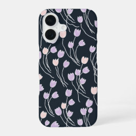 Midnight Garden Dark Navy & Lilac Sketchy Floral iPhone 16ケース