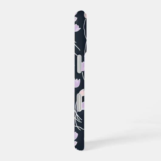 Midnight Garden Dark Navy & Lilac Sketchy Floral iPhone 16ケース (右側面)